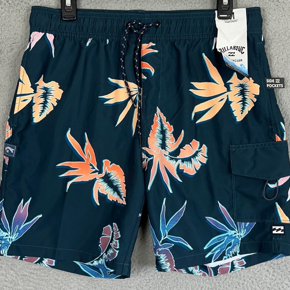 NEW Billabong Layback‎ Swim Trunks Mens Medium Navy Tropical Floral Board Shorts